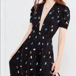 Urban Outfitters Deep V Neck Dress Floral Black